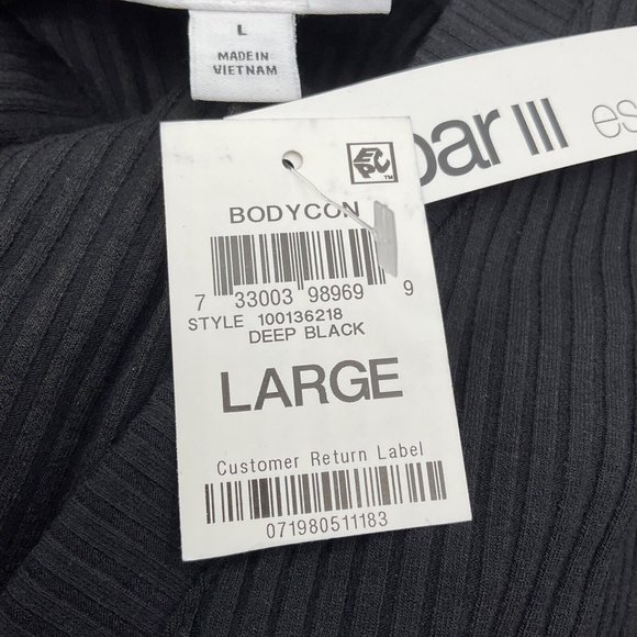 Bar III Women's Long Sleeve Ribbed Bodycon Midi Dress Large Deep Black - Picture 6 of 9